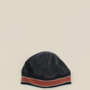 Men_s Leather Skull Cap with Orange Stripe