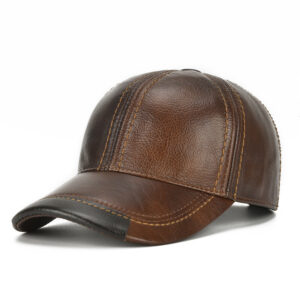 Mens Cowhide Leather Baseball Cap Casual Cosy High